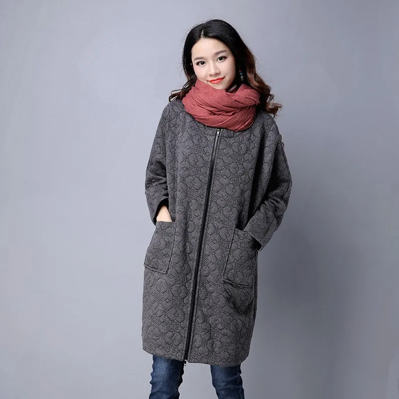 

New Spring Autumn Women Trench Plus Size Fashion Casual Loose Solid Zipper Thick Cotton Coat For Women Larger Outerwear Trench