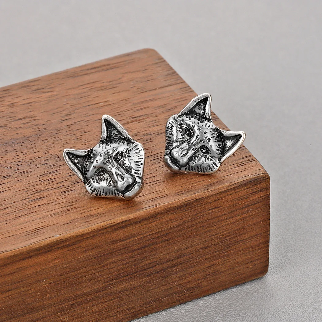 

Retro Punk Domineering Men Wolfs Head Animal Stud Earring for Men Trend Street Motorcycle Party Slavic Viking Jewelry Best Gift