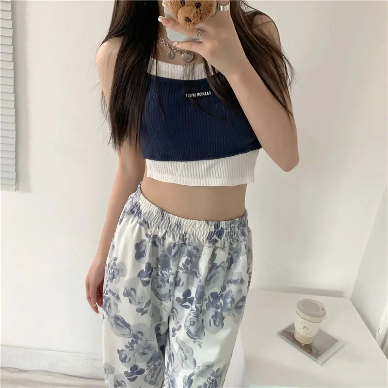 

Floor down printing casual pants women's 2021 summer new Korean loose high waist SLIM STRAIGHT pants wide leg pants[Delivery