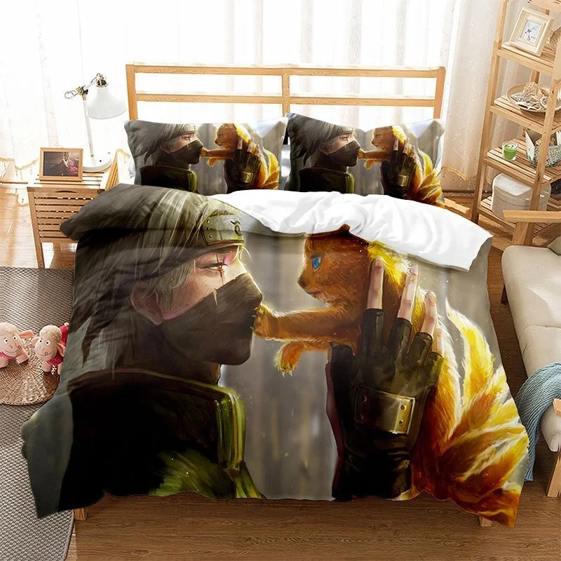Juego de cama Ninja Uzumaki Uchiha Narutoes, funda de edred&oacute;n, funda de almohada, doble, Queen, King Size, dormitorio para ni&ntilde;os, textiles para el hogar-1