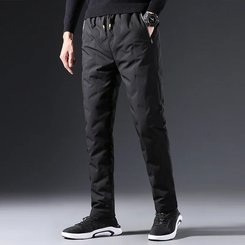 Мужские однотонные пуховые брюки зимние комбинезоны для мужчин модные теплые