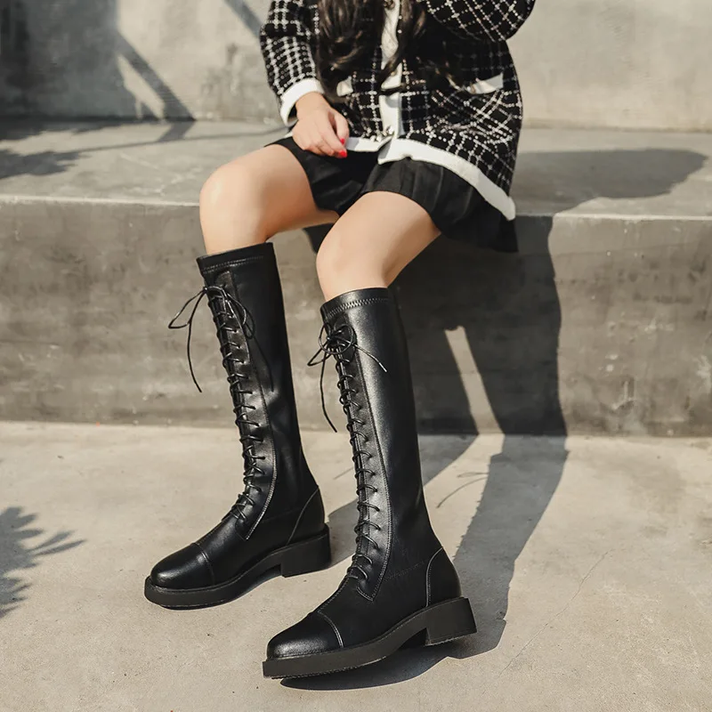 

Winter Boots Children 2020 New Soft Leather Stretch Boots Women's Boots Thick Heels But Not Knee-high Women's Boots