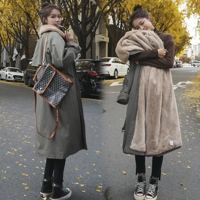 

Autumn/winter Cotton-padded Jacket Women's Mid-length Korean Style Loose Waist Padded Jacket and Velvet Windbreaker Jacket