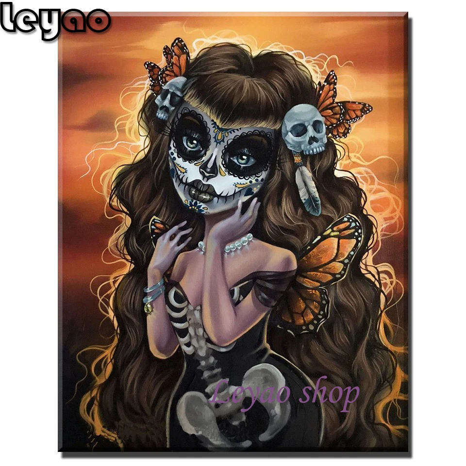 Алмазная вышивка Скелет девушка мозаика Хэллоуин украшение 5D алмазная живопись