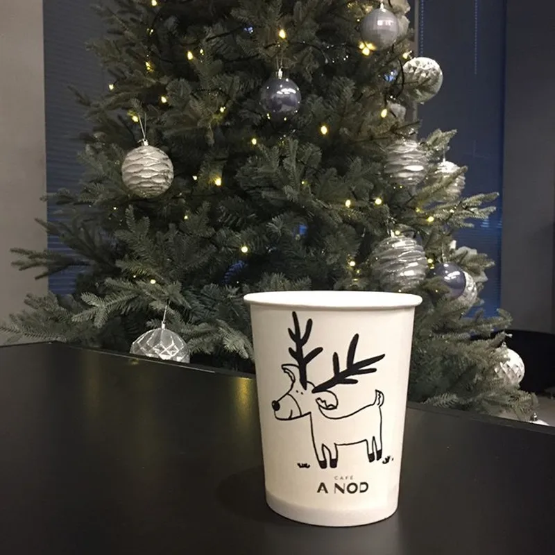 

100pcs Net Red disposable coffee cup 250ml milk tea juice drinking party cups creative elk Christmas cup favors thick paper cups