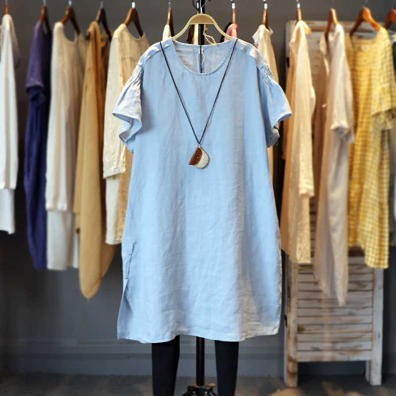 

Новинка лета, Женская универсальная Свободная блузка, удобный дышащий льняной белый длинный пуловер из натуральной ткани в японском стиле, ...