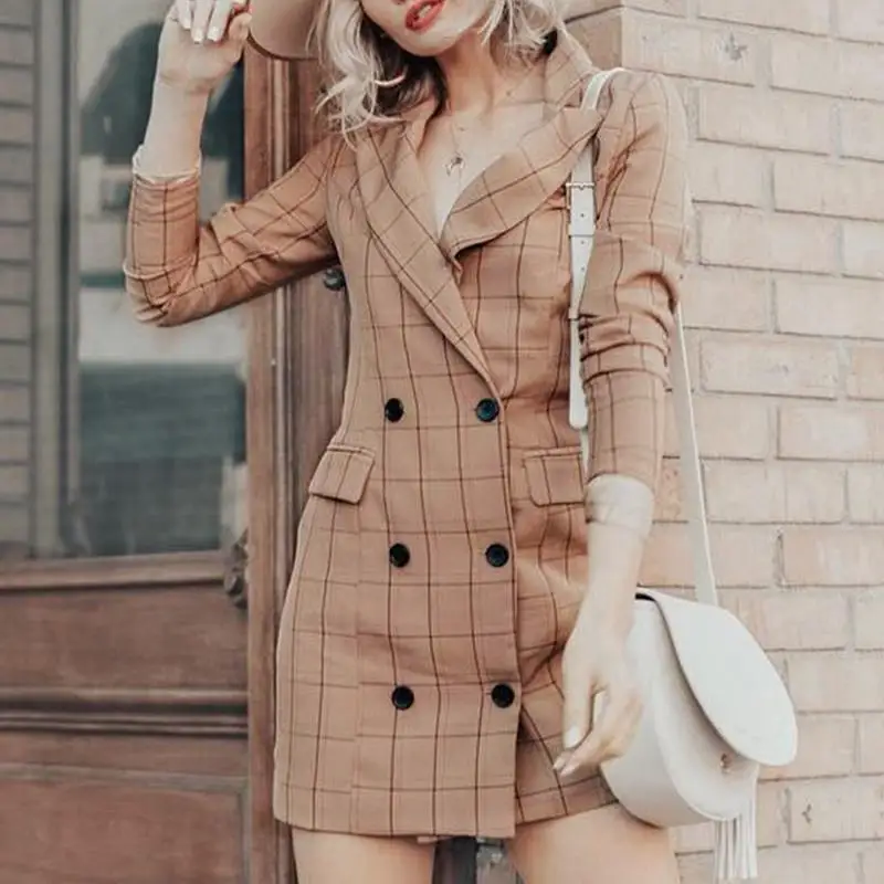 Женский клетчатый Блейзер Misswim винтажный облегающий пиджак цвета хаки с длинным