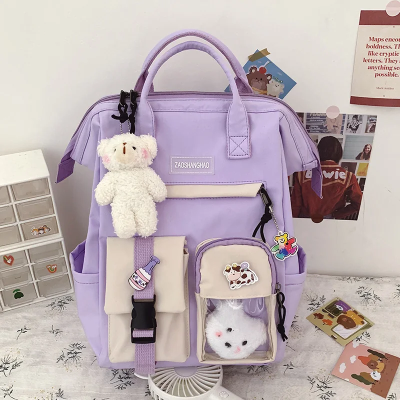 2022 Preppy Purple Backpack Women Waterproof Candy Colors Backpacks Fancy High School Bags for Teenage Girl Cute Travel Rucksack