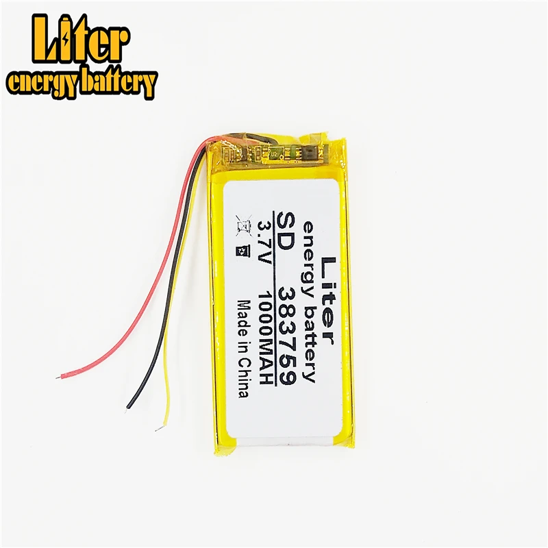 3 line 383759 3.7V 1000MAH 403759 Lithium Polymer Li-Po li ion cells For MP3 MP4 MP5 GPS mobile bluetooth Rechargeable Battery |
