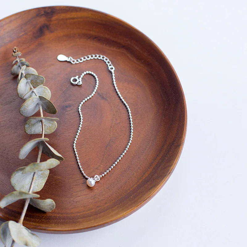 Браслет на ногу женский из серебра 925 пробы с круглыми шариками и