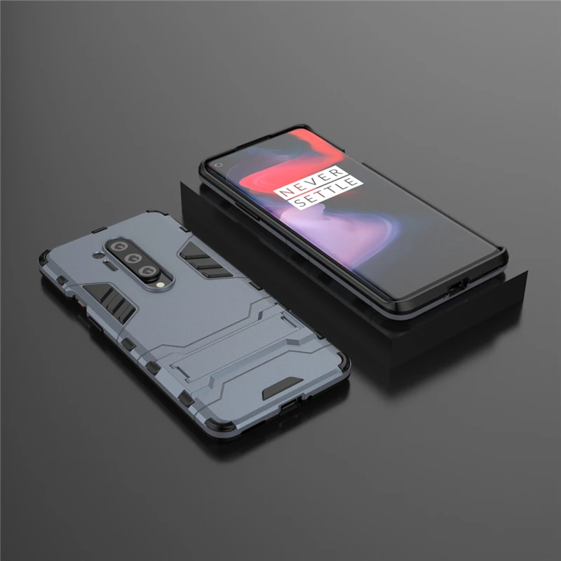 silicone shockproof bumper heavy duty case for oneplus 7 7t 8 pro luxury armor kickstand pctpu phone back cover stander fundas free global shipping
