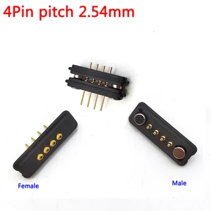 1Pair Spring Loaded Magnetic Pogo Pin 4 Pins 2.54 MM Pitch Vertical  needle Row Through Holes Solder Pair  Female Probe Contact