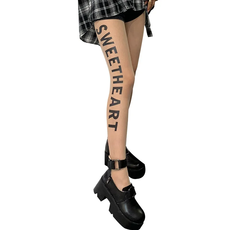 

Women Black Letters Tights Ultra-thin Sexy Party Club Fashion English letter Printing Classic Tights Women Plus Size Tights