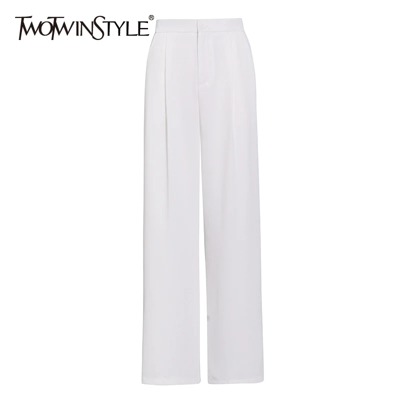 

TWOTWINSTYLE Loose Temperament Wide Leg Pants Female High Waist Minimalist Casual Women's Trouser 2021 Clothing Style Fashion