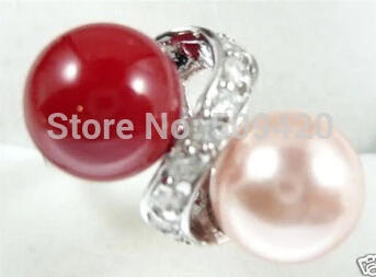 Бесплатная доставка&gt красивый розовый жемчуг и красный нефрит кольцо 7 8 9 |