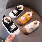 Детские парусиновые туфли, плюшевые пушистые однотонные Теплые Зимние Повседневные туфли для мальчиков и девочек 16-25, обувь для начинающих ходить малышей