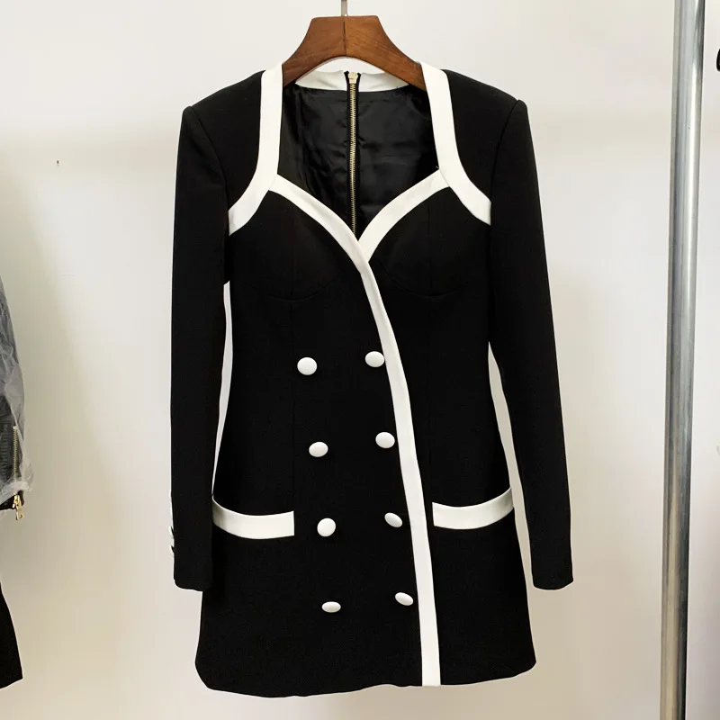 

sexy New low women's chest autumn decoration slim commuter long sleeve one piece color matching dress
