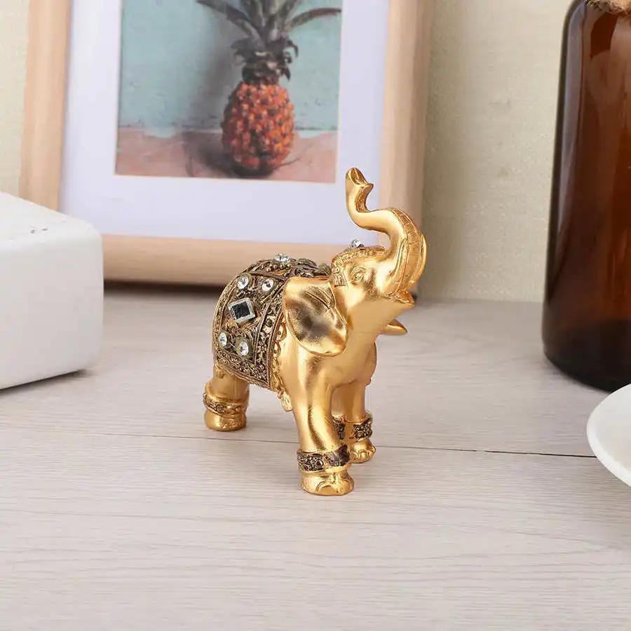 2 Size Elephant Ornament Golden Color Resin Elegant Trunk Statue Wealth Lucky Figurine Home Decoration Gift | Дом и сад
