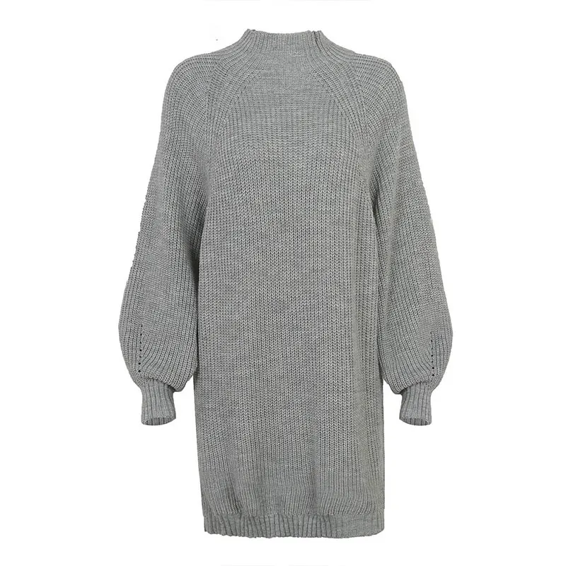 

Female Solid Long Knitted Dress Women Autumn Winter Long Sleeve Turtleneck Sweater Dress Lady Elegant Loose Casual Dress