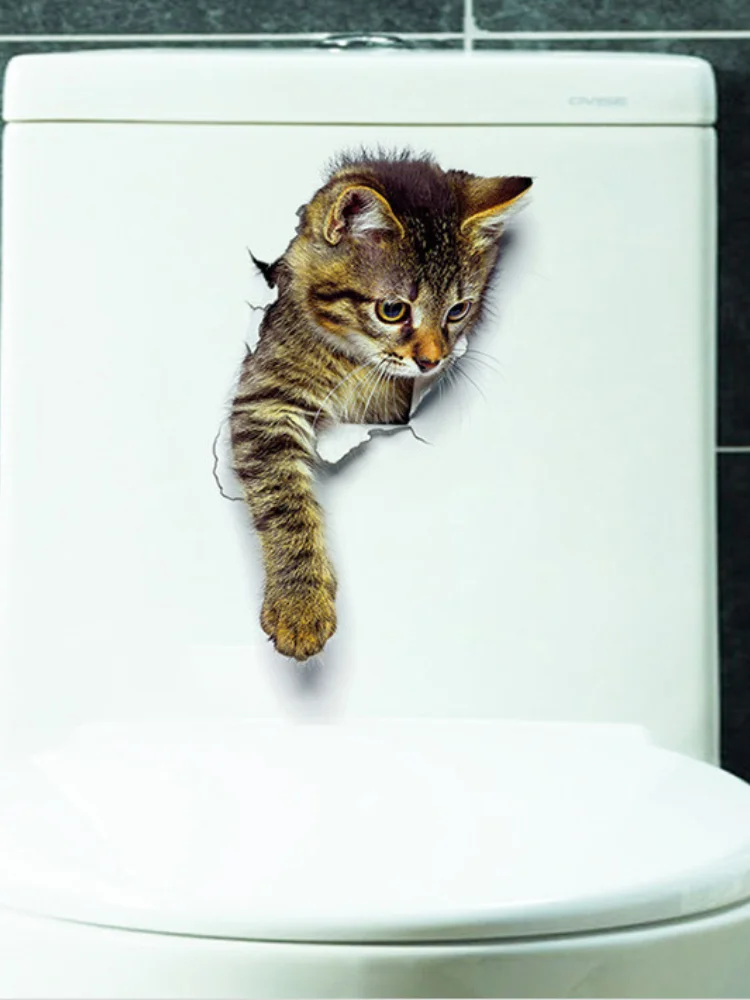 Кошек 3D настенные стикеры наклейки для туалета отверстие просмотра яркие Ванная