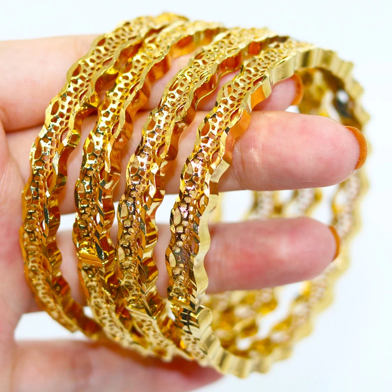 

4pcs/lot Ethiopian Dubai Bracelets Gold Color For Women Bride Wedding African Jewelry Bracelet Arab Middle East Jewelry