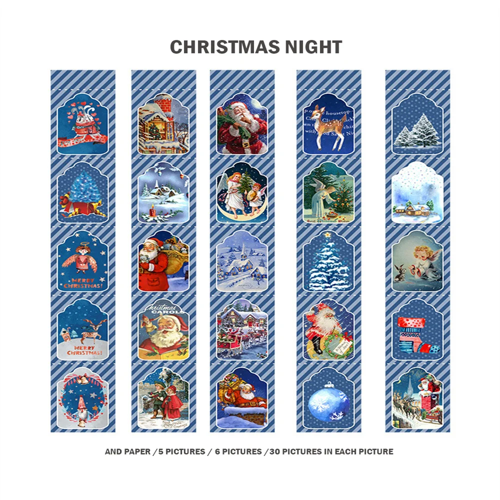 30pcs/Set Christmas Adventure Series Long Strip And Paper Sticker Book Notepad Scrapbooking Decorative Stickers DIY Craft | Канцтовары