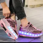 Светящиеся Роликовые кроссовки, обувь для катания на роликах, теннисная обувь для детей, для мальчиков и девочек, СВЕТОДИОДНЫЕ легкие кроссовки на двух колесах