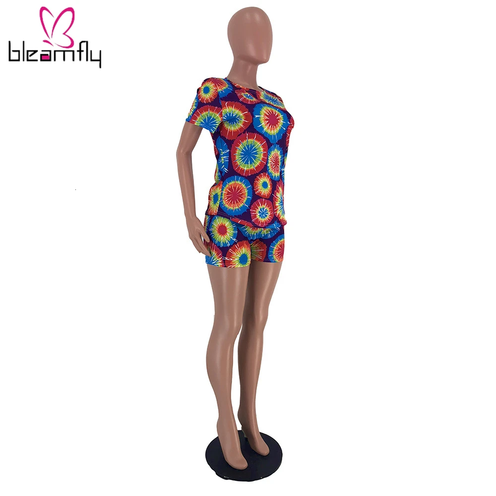 2019 женский летний модный костюм с принтом и шортами спортивный комплект из двух