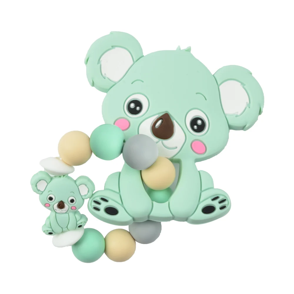Pulsera de silicona koala para beb&eacute;, mordedor redondo para beb&eacute;, cuentas de silicona, joyer&iacute;a para mascar de enfermer&iacute;a, juguete de grado alimenticio, Cuidado Oral, BPA Fr-4