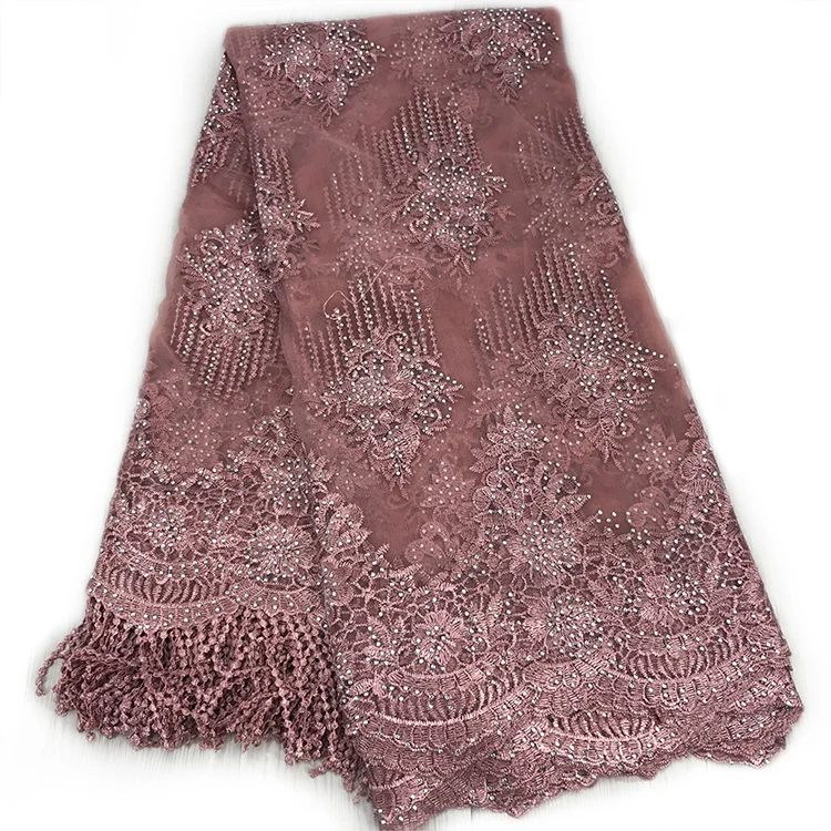 

African Net Lace Fabric 2021 High Quality Elegant Nigerian Wedding Lace Fabrics Stones French Tulle Lace Material For Sewing
