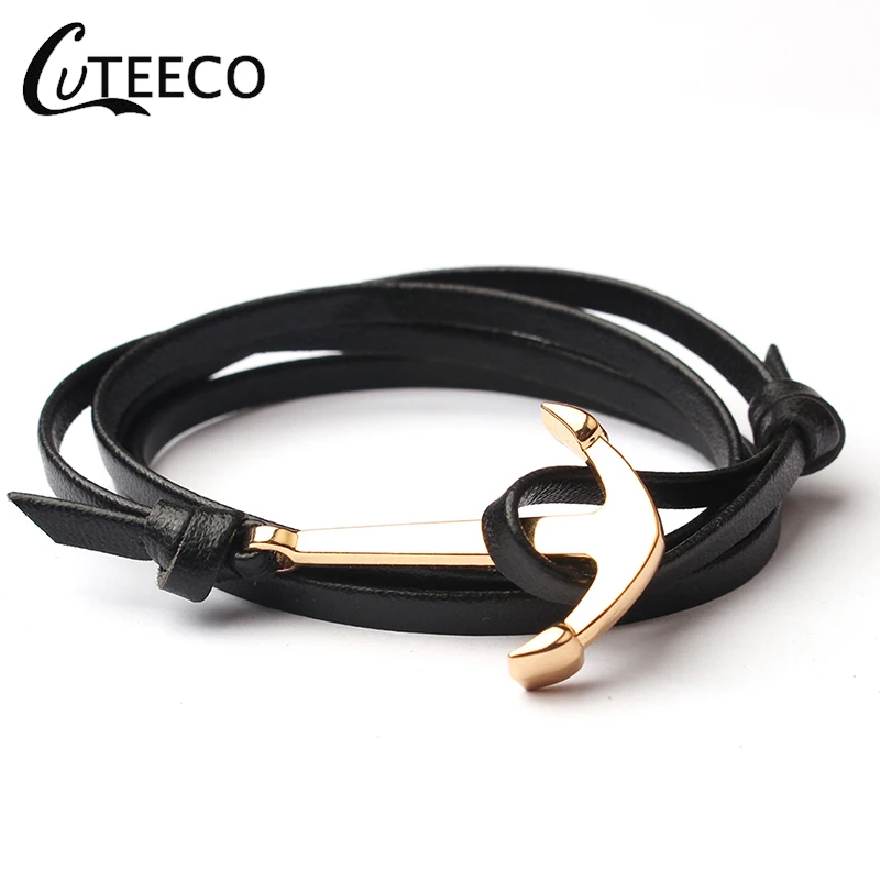 CUTEECO новые модные тканые Многослойные браслеты с якорем мужской браслет темно