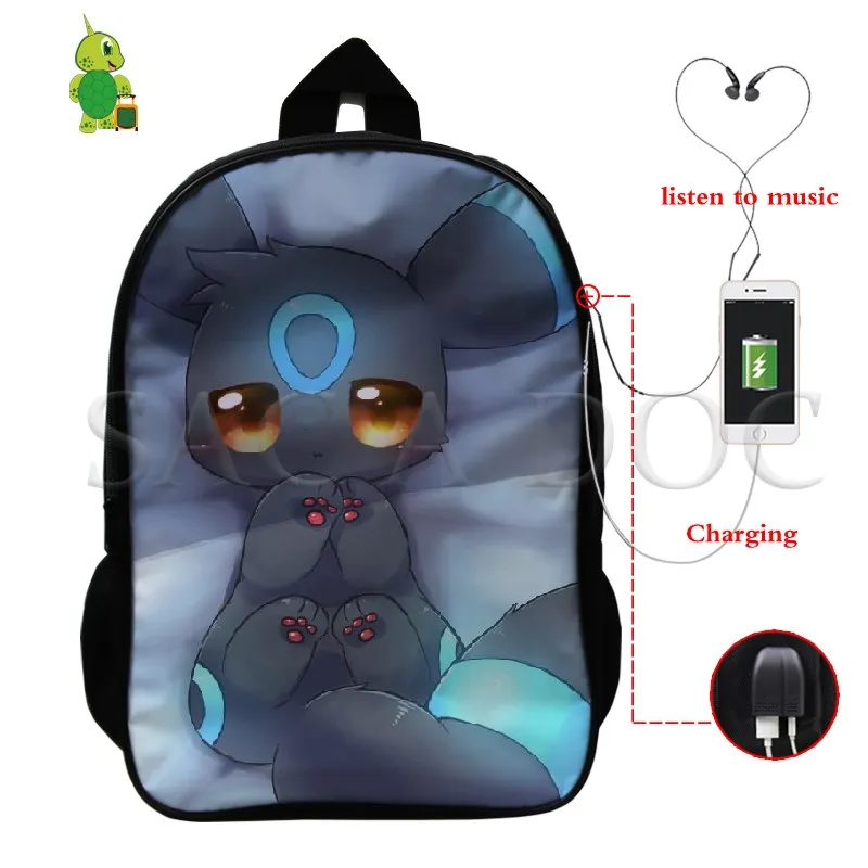 Pokemon Mewtwo Umbreon рюкзак для женщин и мужчин многофункциональный USB зарядка школьные и дорожные сумки для подростков студентов ноутбук рюкзак - Цвет: 17