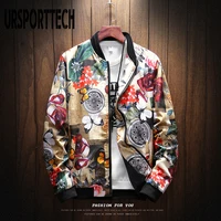 ursporttech mens jacket spring autumn new flower print jackets boys male japanese streetwear designer slim coats outwear m 5xl