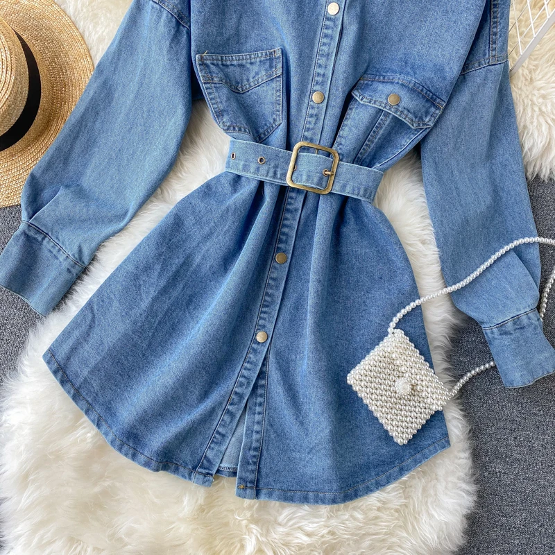 Женское джинсовое платье Gagarich осенне-зимнее Повседневное с отворотом и длинным