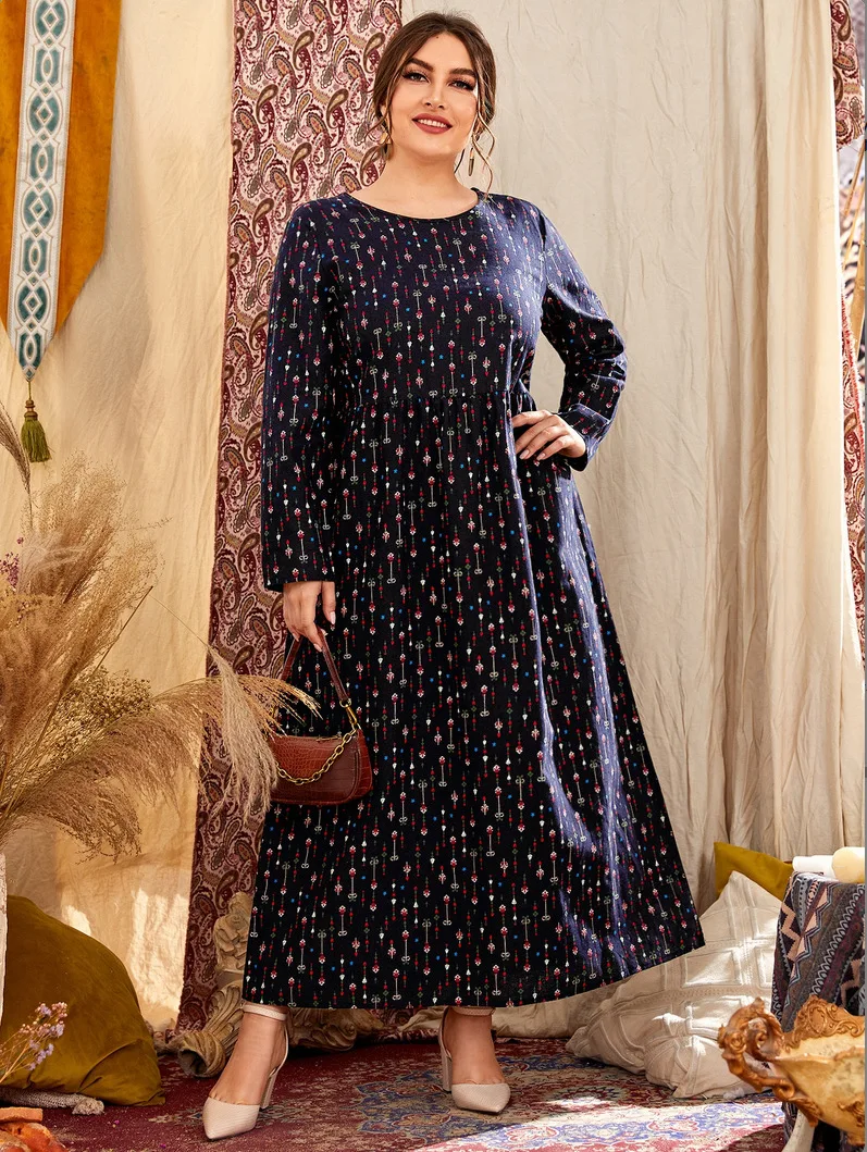 

Женская одежда, весенне-осеннее Повседневное платье с длинным рукавом и принтом в стиле ретро, свободные длинные платья большого размера