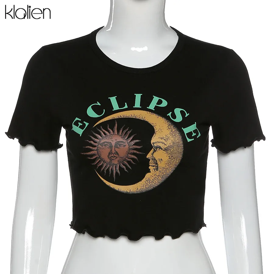 Женская хлопковая Футболка kalien черная Повседневная футболка с принтом в виде