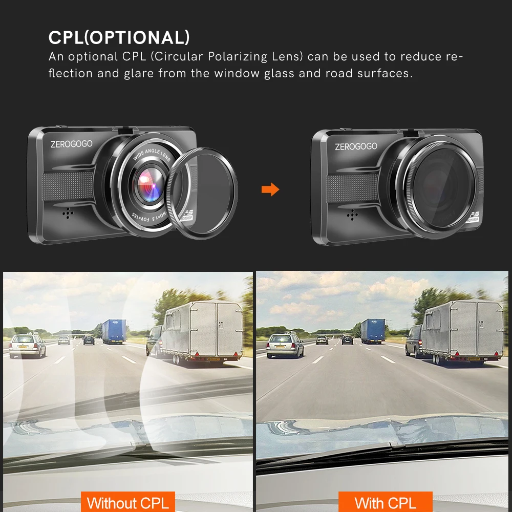 ZEROGOGO Автомобильный видеорегистратор с GPS Full HD 1080P ночным видением парковочный