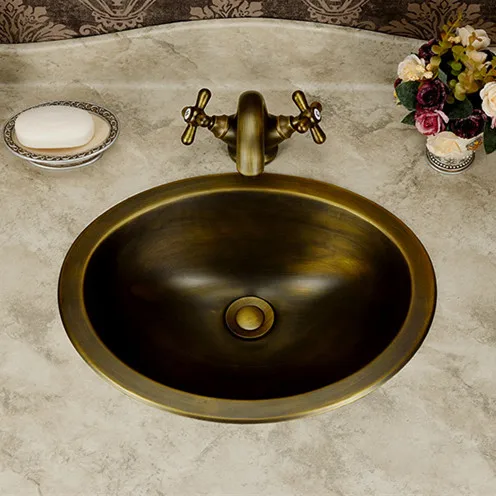 Старинная бронзовая овальная раковина в стиле ретро из матовой латуни