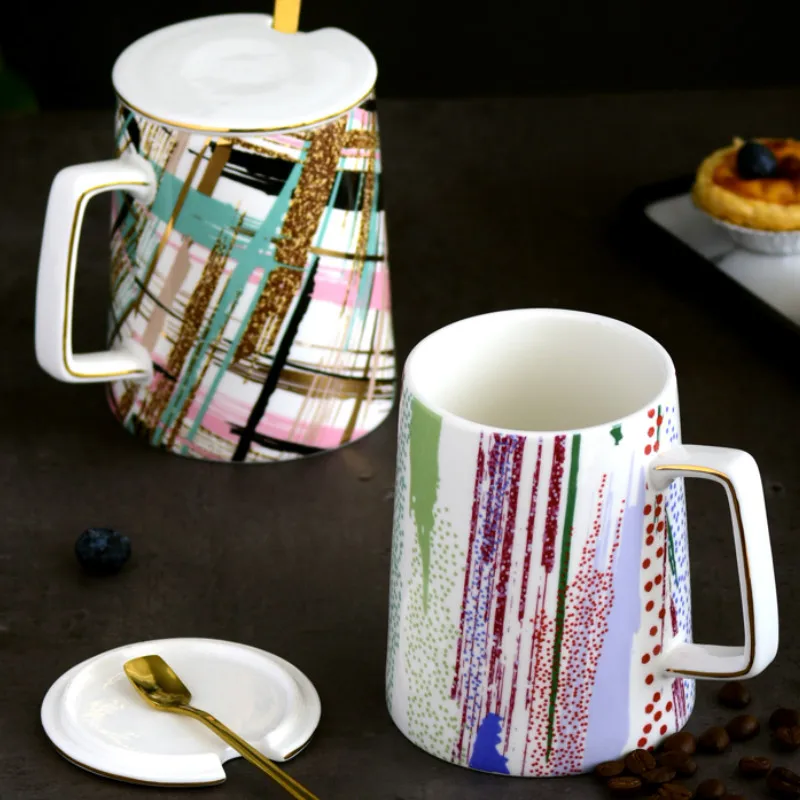 Керамическая кофейная кружка с крышкой и ложкой ручной работы Современная