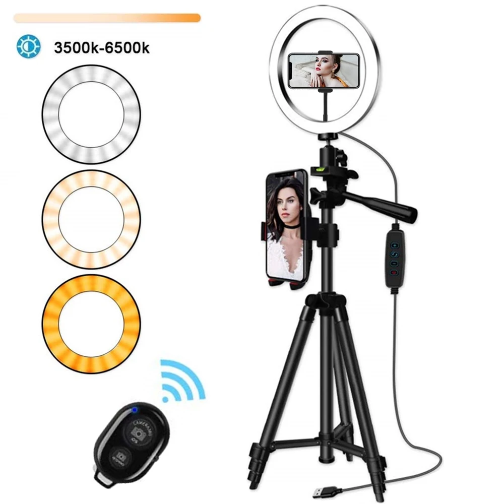 

Selfie Ring Light with Tripod for Phone Holder Led Lights Round Ring Lamp Remote Shutter Photography Tripod Kit Live Streaming