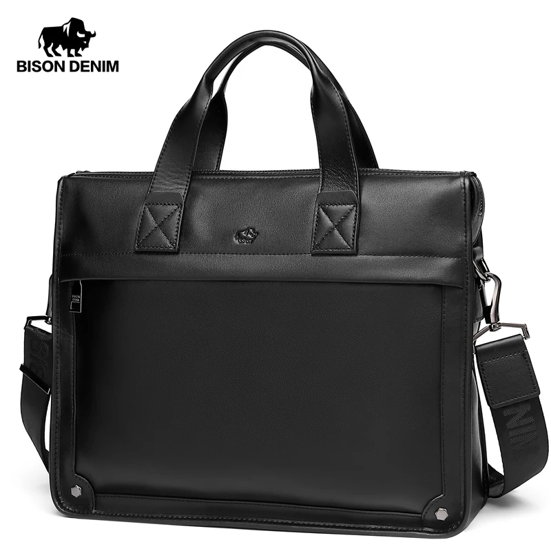 Bison Denim Large Capacity Genuine Leather Men Business Briefcase Luxury Handbags Men High Quality Travel Laptop Shoulder Bag