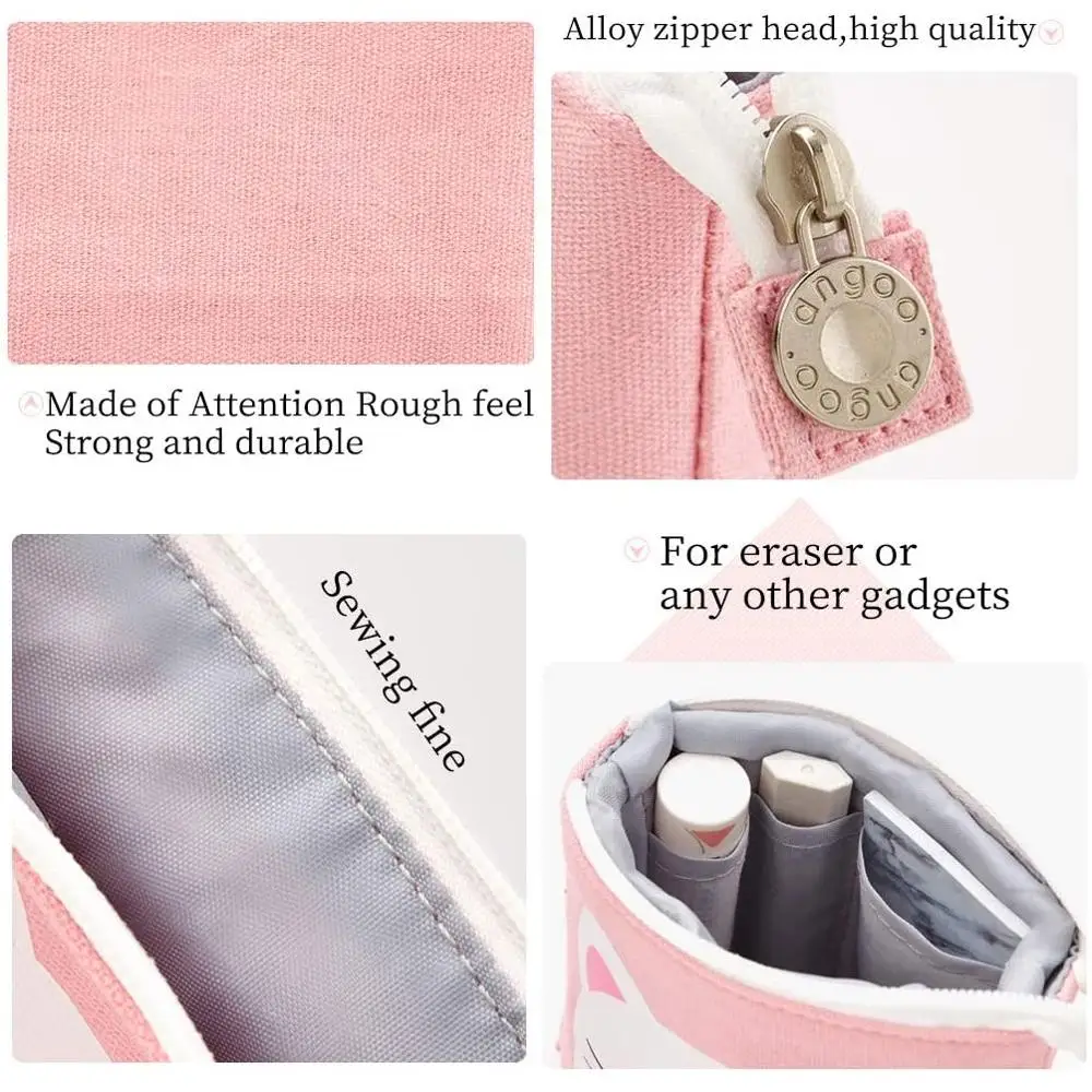 

Angoo [Fun] Pen Pencil Bag Case, Cartoon Cute Cat Bear Sheep Canvas Fold Standing Holder Stationery Organizer Kids Gift A6445