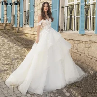 thinyfull a line tiered tulle bride dresses a line off the shoulder appliques lace bridal party gowns plus size wedding dress