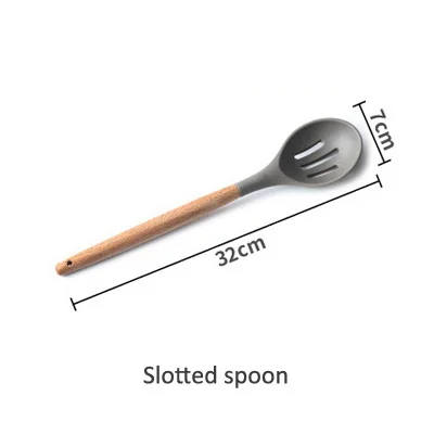 Slotted spoon Ермакова деревянная ручка кухонная посуда для выпечки антипригарная термостойкая силиконовая щелевая скребок-ложка ковш щетка венчик - Цвет: Slotted spoon