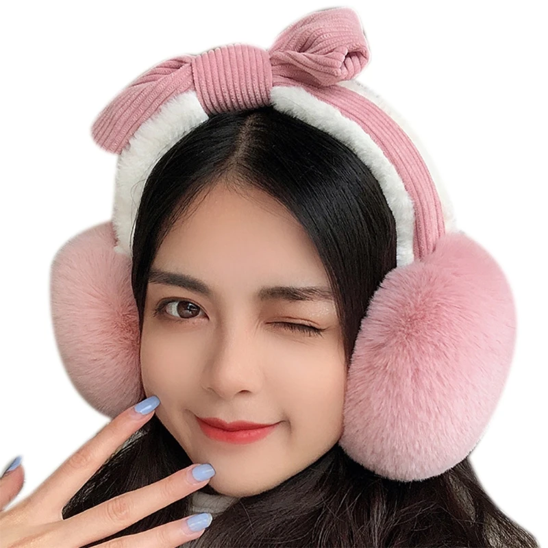 

Women Winter Thicken Fluffy Plush Earmuffs Cute Sweet Bowknot Headband Outdoor Windproof Foldable Ear Warmers Covers
