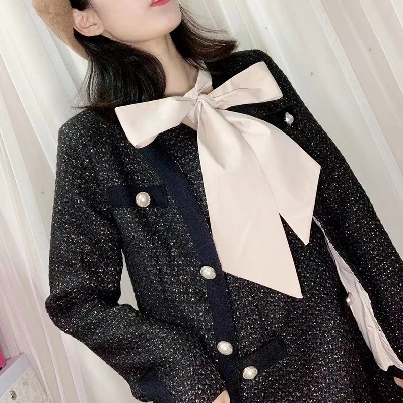 Mozuleva небольшой аромат Женский твид набор v-образный вырез жемчуг куртка пальто +