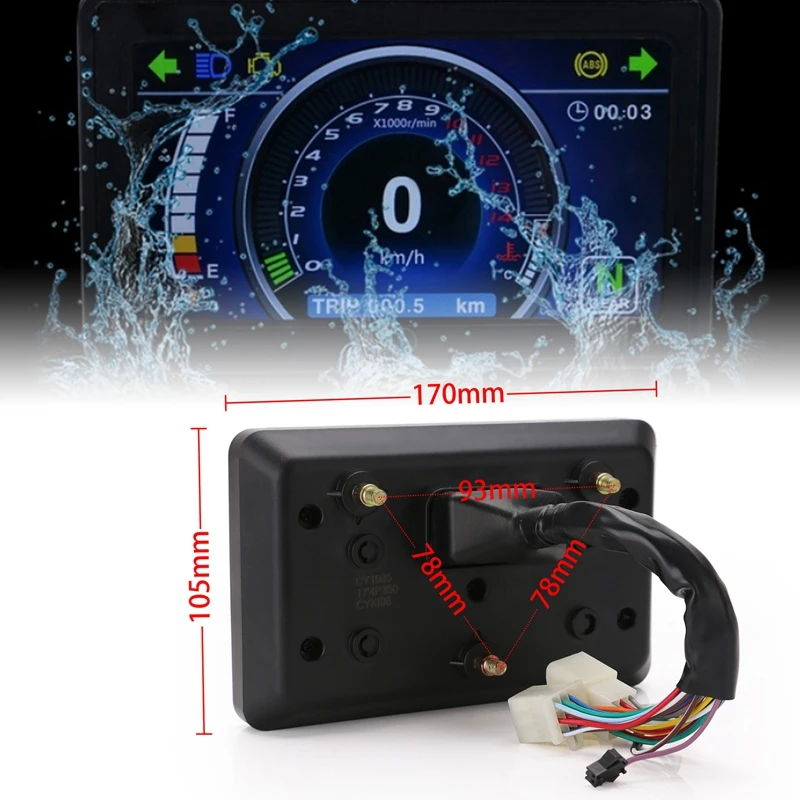 

Universal Motorcycle LCD Display Cluster Speedometer Multi-Function Instrument Odemeter with Bracket for 1,2,4 Cylinder