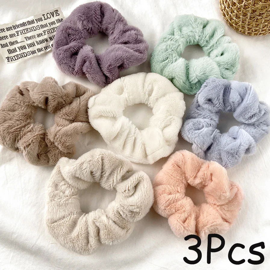 

3Pcs/Set Daily Soft Hair Scrunchies Plush Elastic Hair Band Women Girls Ponytail Holder Casual Rubber Band Hair Accessories