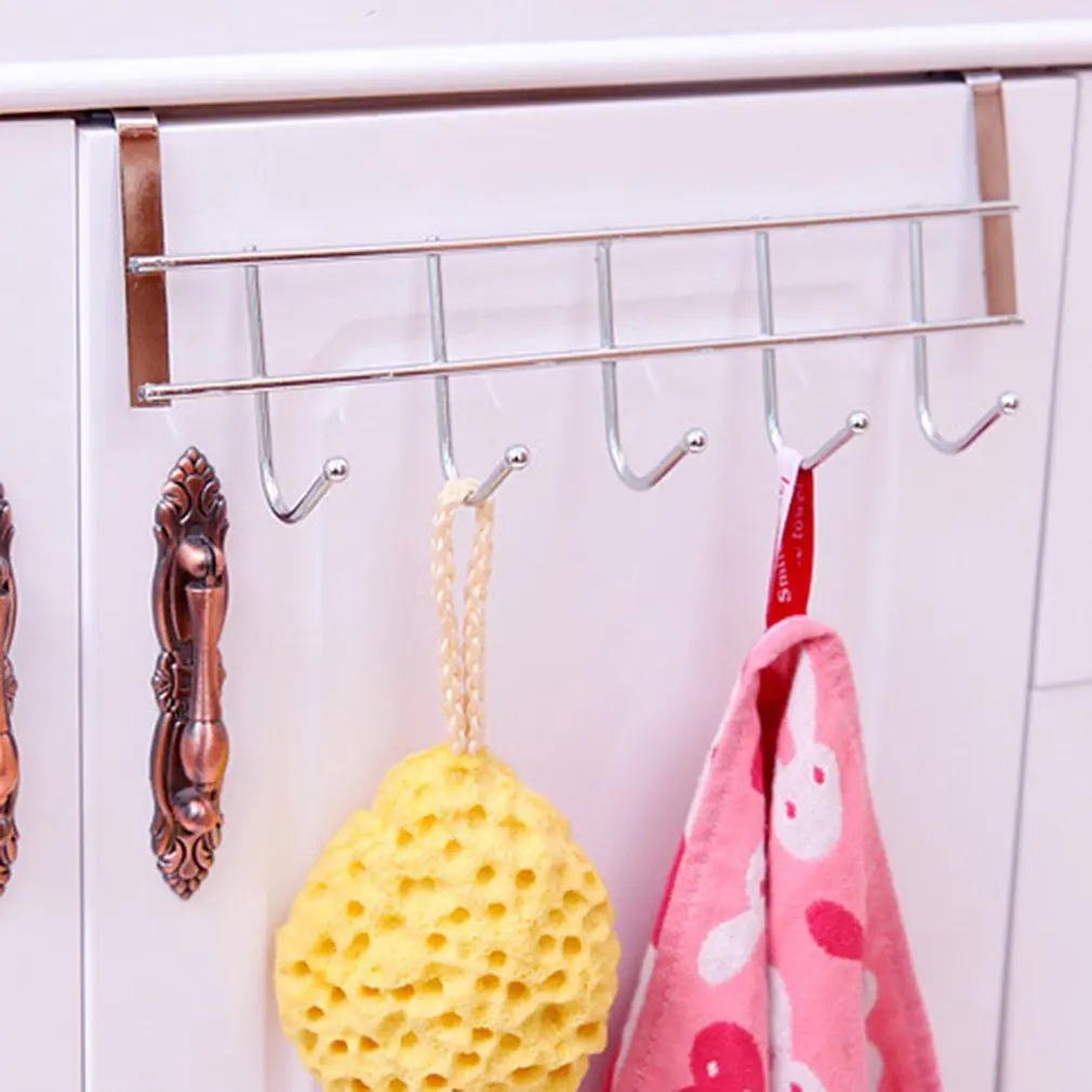 1 Pc 5 Hooks Stainless Steel Clothes Door Bathroom Kitchen Cabinet Draw Bedroom Towel Hanger Hanging Loop Organizer | Дом и сад