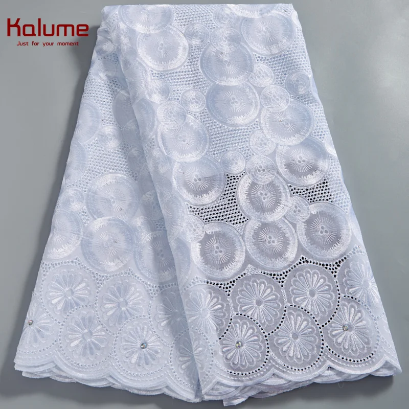 

Африканская кружевная ткань Kalume, Белая швейцарская вуаль, Высококачественная нигерийская хлопчатобумажная кружевная ткань 2021 для шитья, «...